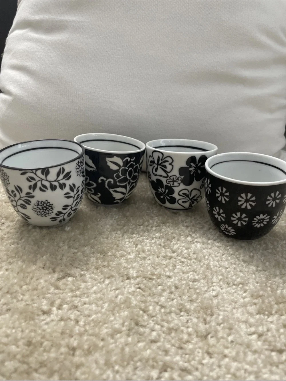 Pier 1 AKINA Teapot with 4 Cups Hand-Painted Porcelain Black & White Tea Set